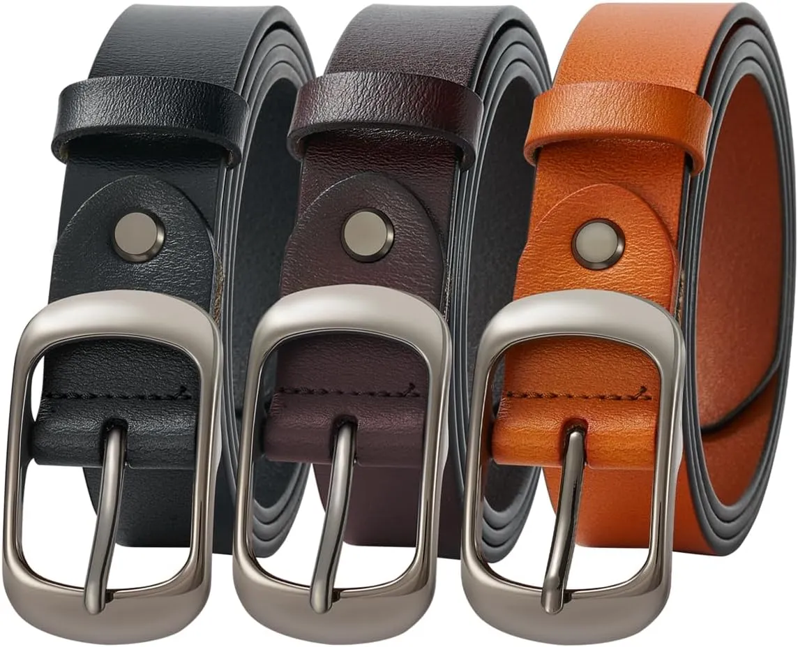 3 Packs Fashion Leather Belts for Women Ladies Waist Belt for Jeans Dresses Pants with Classic Pin Buckle