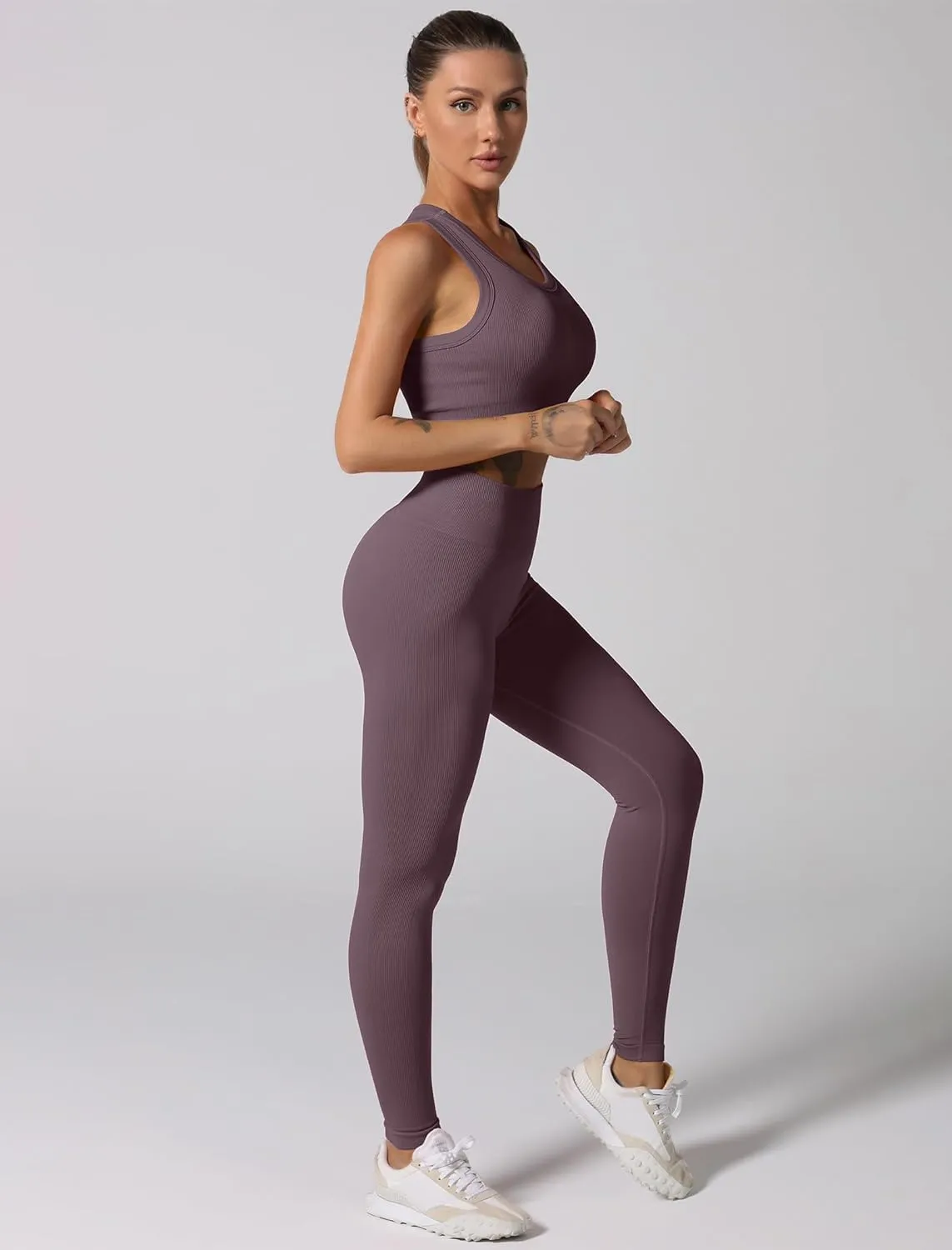 ABOCIW Workout Sets for Women 2 Piece Seamless Ribbed Tank Top Sport Bra High Waist Biker Shorts GYM Yoga Exercise Outfits