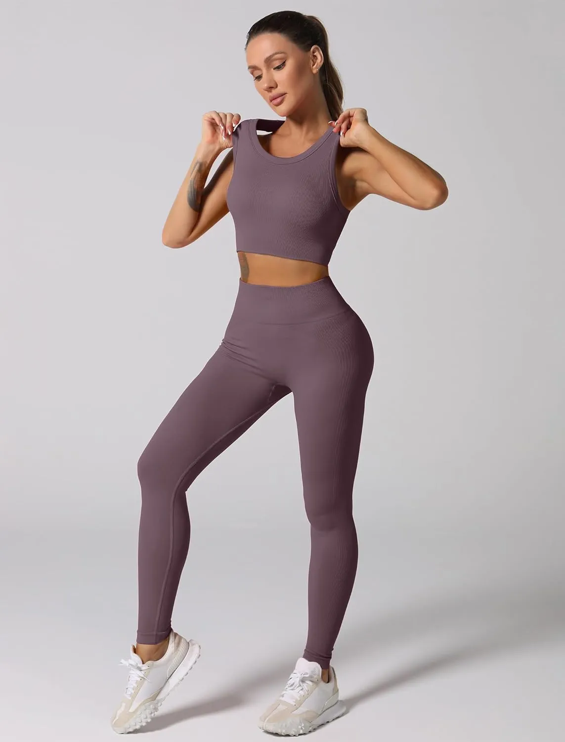ABOCIW Workout Sets for Women 2 Piece Seamless Ribbed Tank Top Sport Bra High Waist Biker Shorts GYM Yoga Exercise Outfits