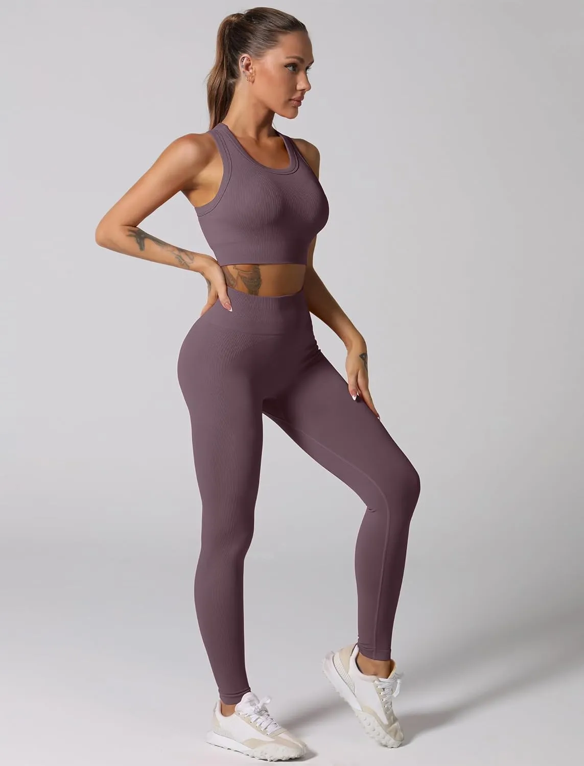 ABOCIW Workout Sets for Women 2 Piece Seamless Ribbed Tank Top Sport Bra High Waist Biker Shorts GYM Yoga Exercise Outfits