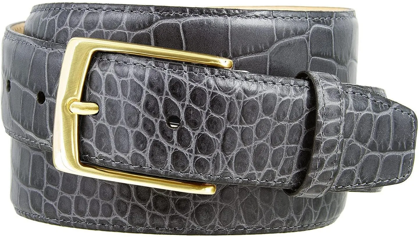 AE354 / A274 Genuine Full-Grain Cowhide Leather Dress Belt Gold Buckle 1-3/8''(35mm) Wide, 1"(25mm) Wide