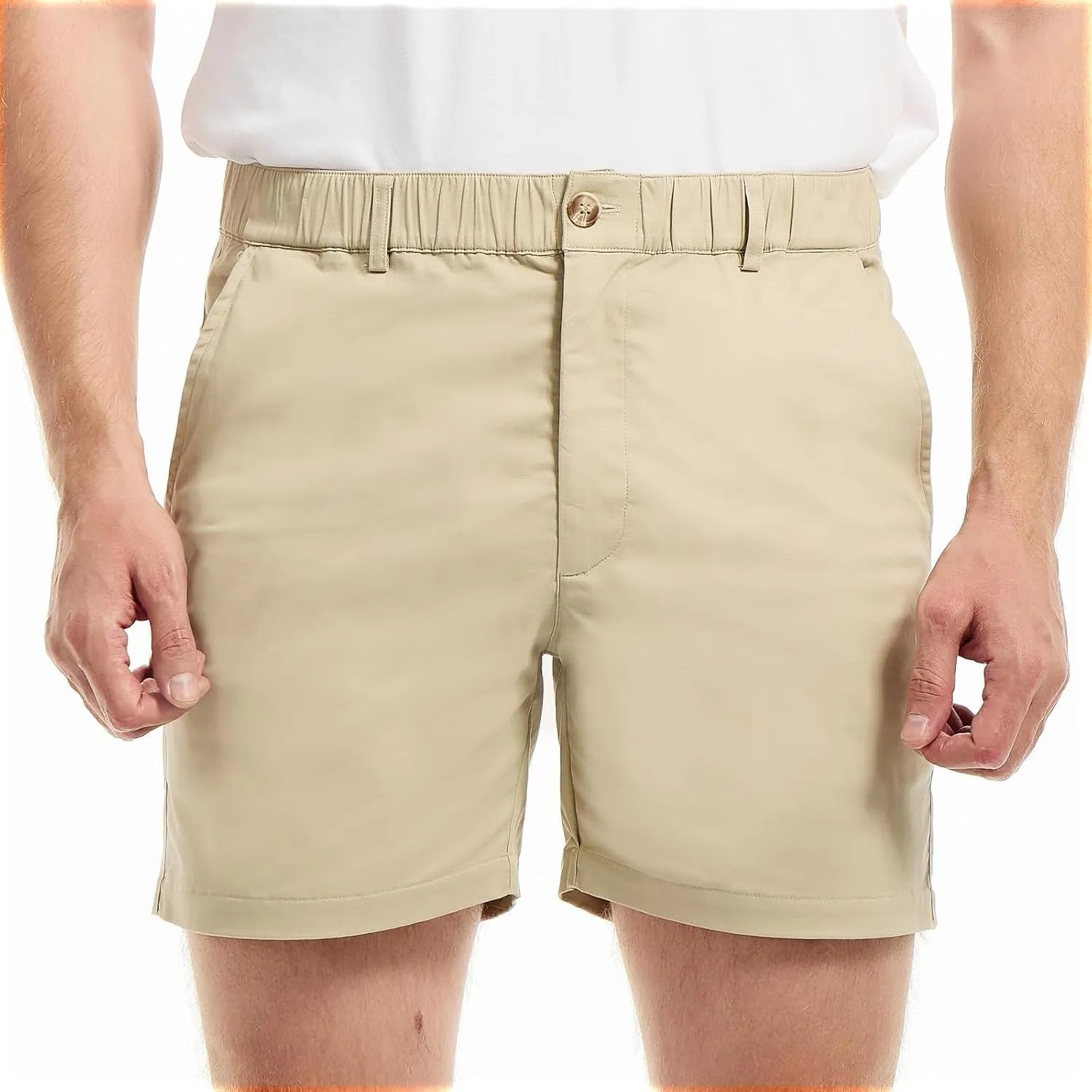 AIMPACT Mens Casual Cotton Shorts Slim Fit Elastic Waist Cargo Shorts 5.5 Inch Inseam with Pockets
