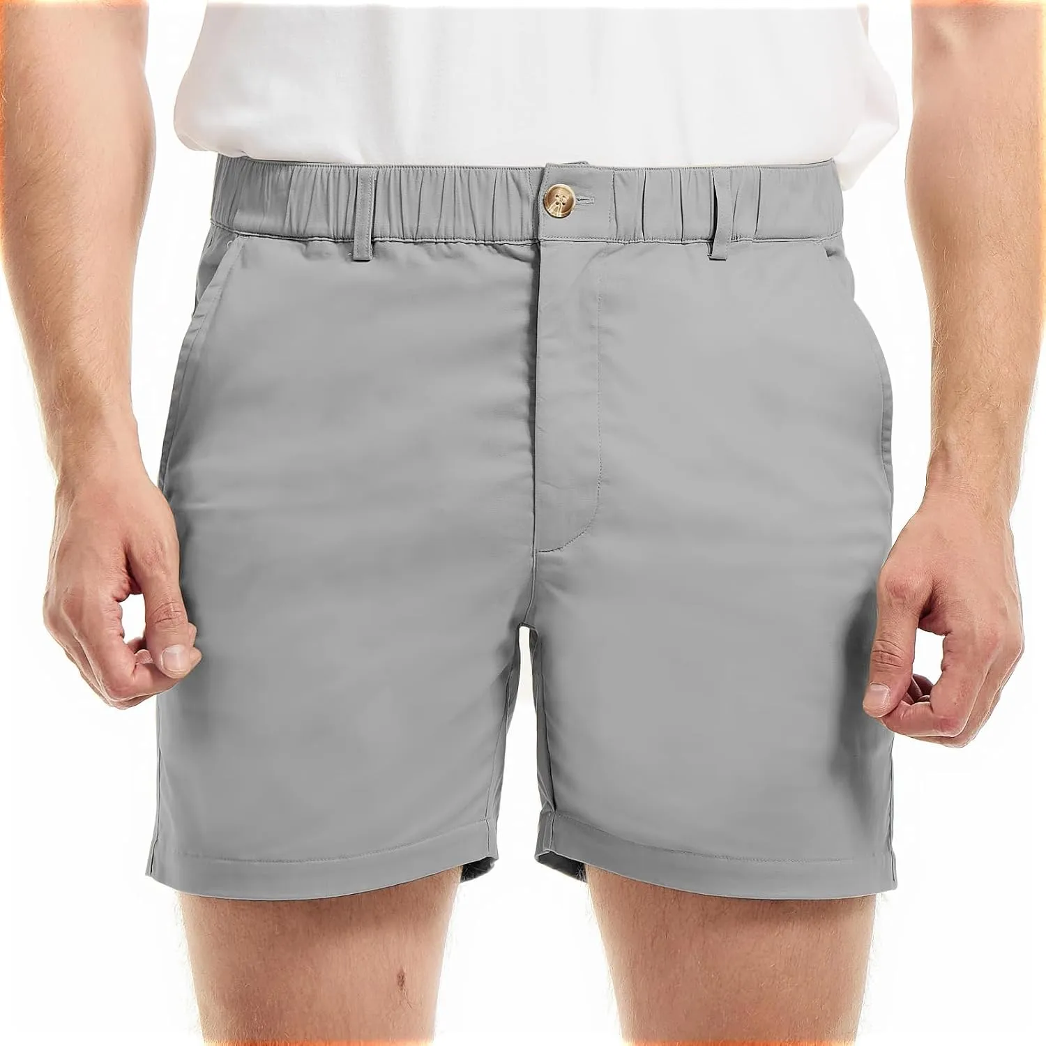 AIMPACT Mens Casual Cotton Shorts Slim Fit Elastic Waist Cargo Shorts 5.5 Inch Inseam with Pockets