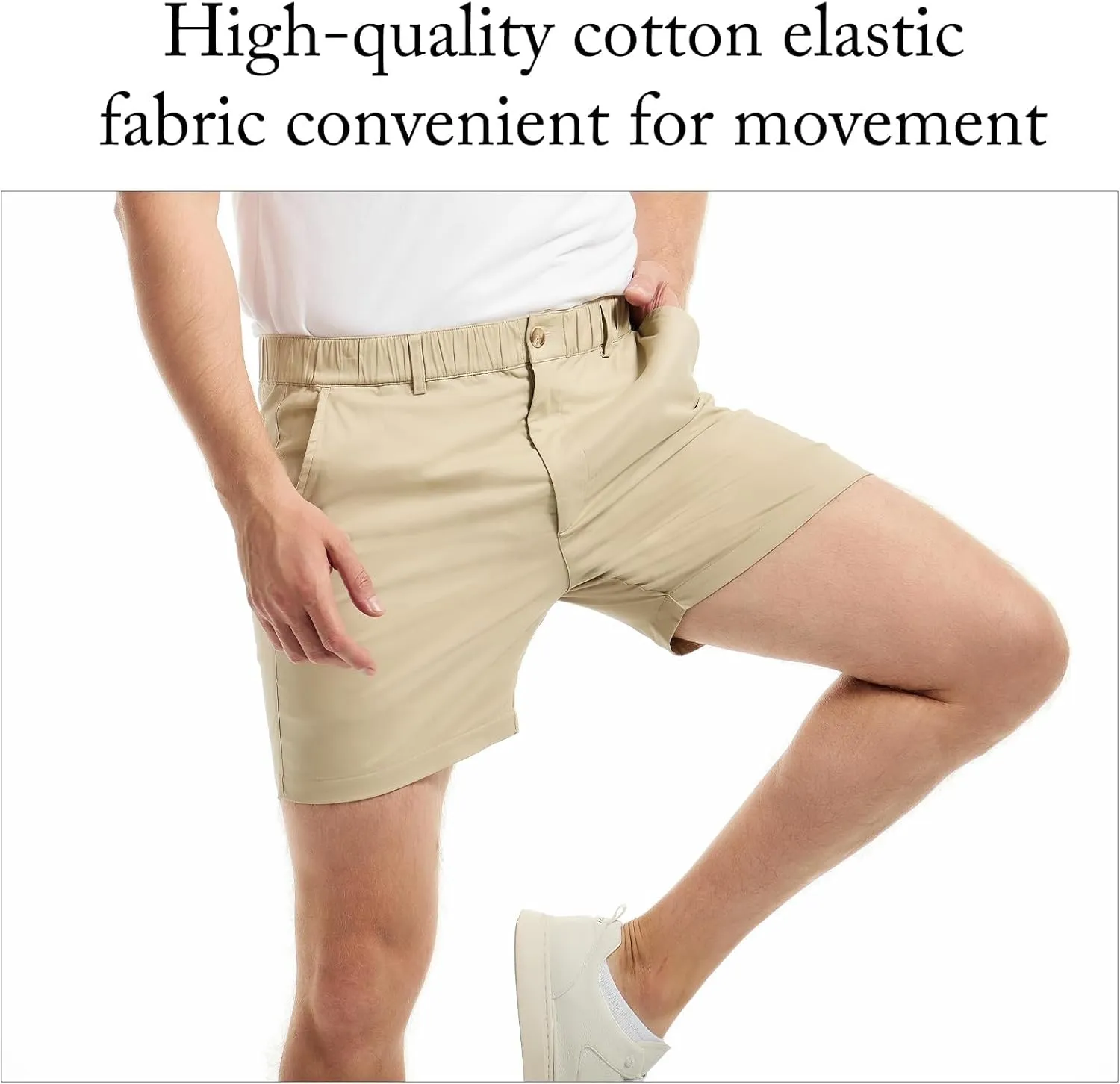 AIMPACT Mens Casual Cotton Shorts Slim Fit Elastic Waist Cargo Shorts 5.5 Inch Inseam with Pockets