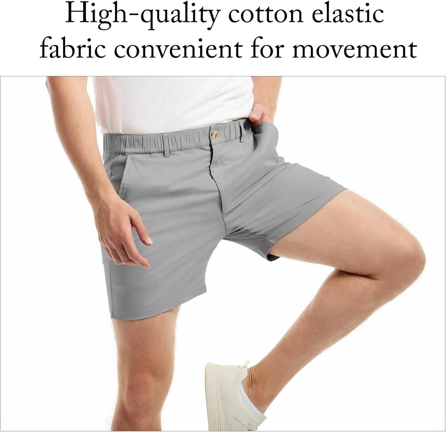AIMPACT Mens Casual Cotton Shorts Slim Fit Elastic Waist Cargo Shorts 5.5 Inch Inseam with Pockets