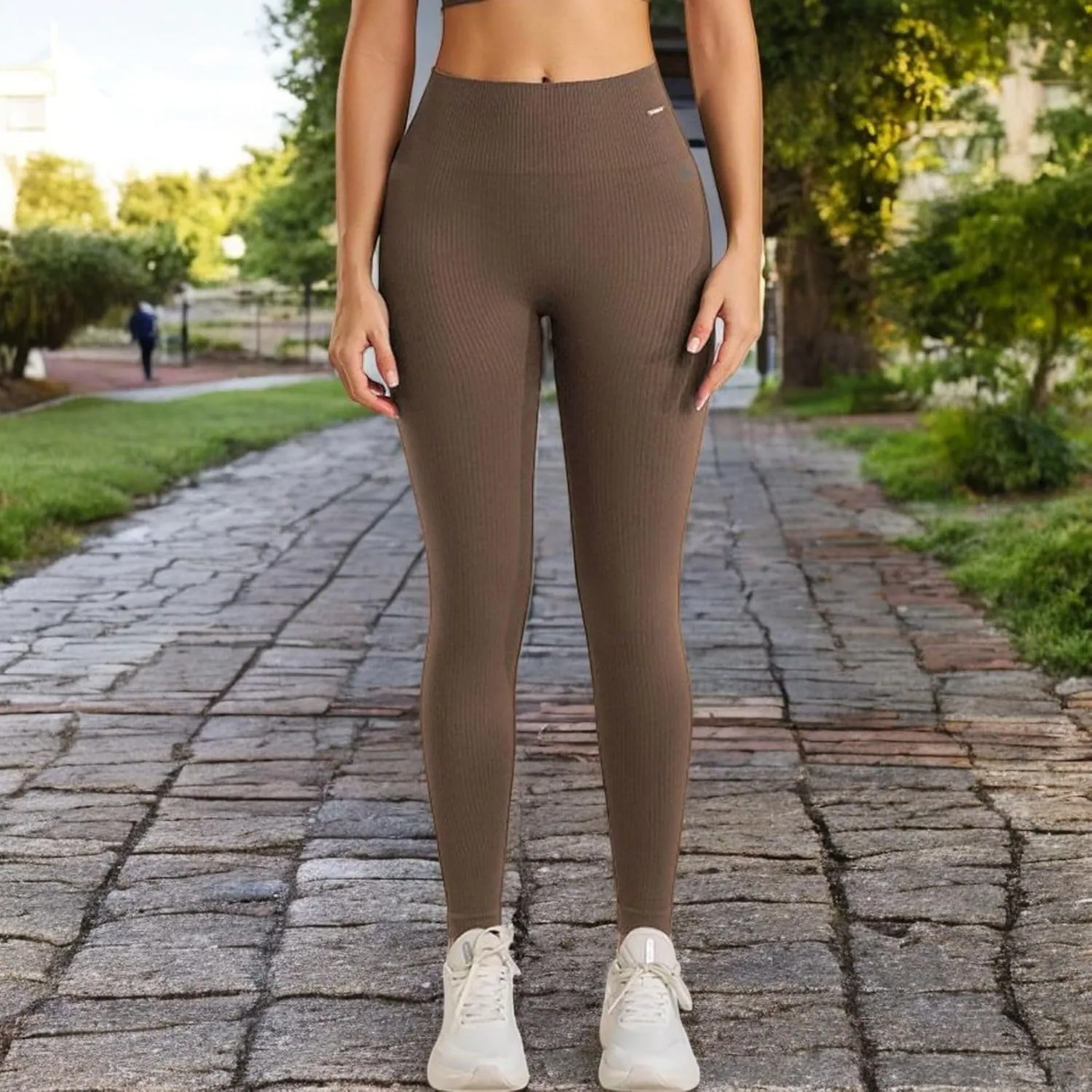 Anna-Kaci Women's High Waist Ribbed Seamless Leggings with Stretch Compression Fit
