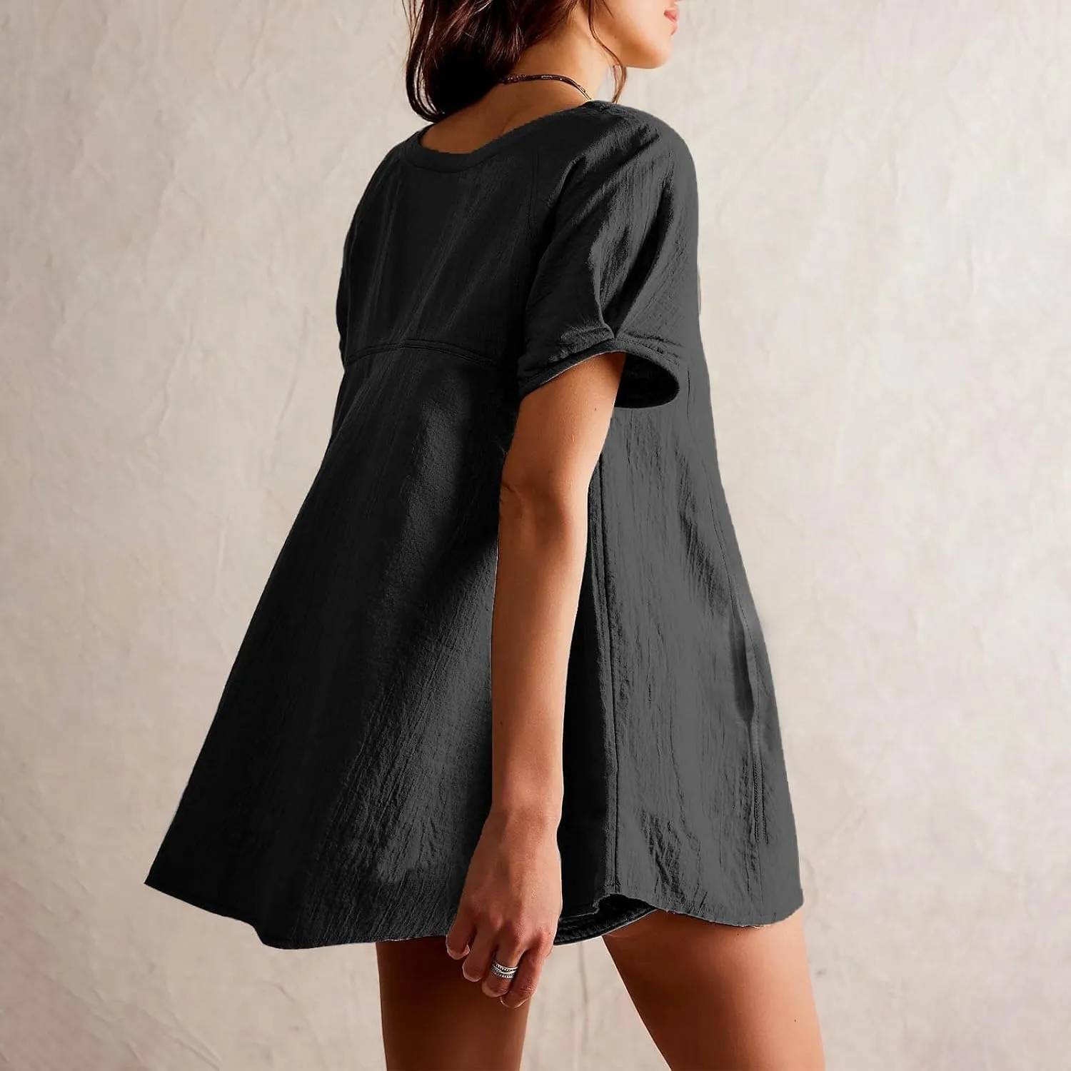 Babydoll Tops for Women 2024 Summer Short Sleeve Crewneck Oversized T Shirts Casual Loose Fit Flare Tunics