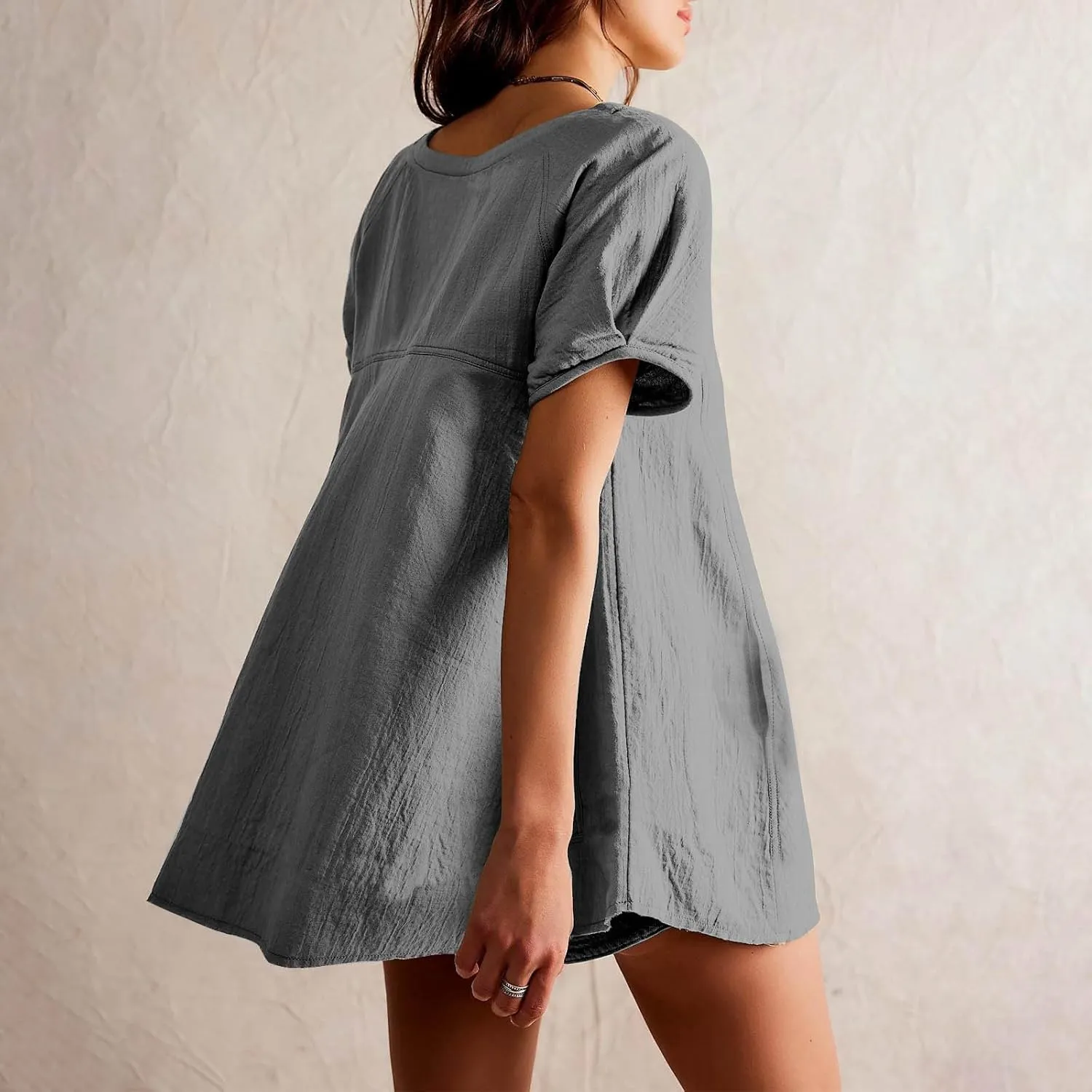 Babydoll Tops for Women 2024 Summer Short Sleeve Crewneck Oversized T Shirts Casual Loose Fit Flare Tunics