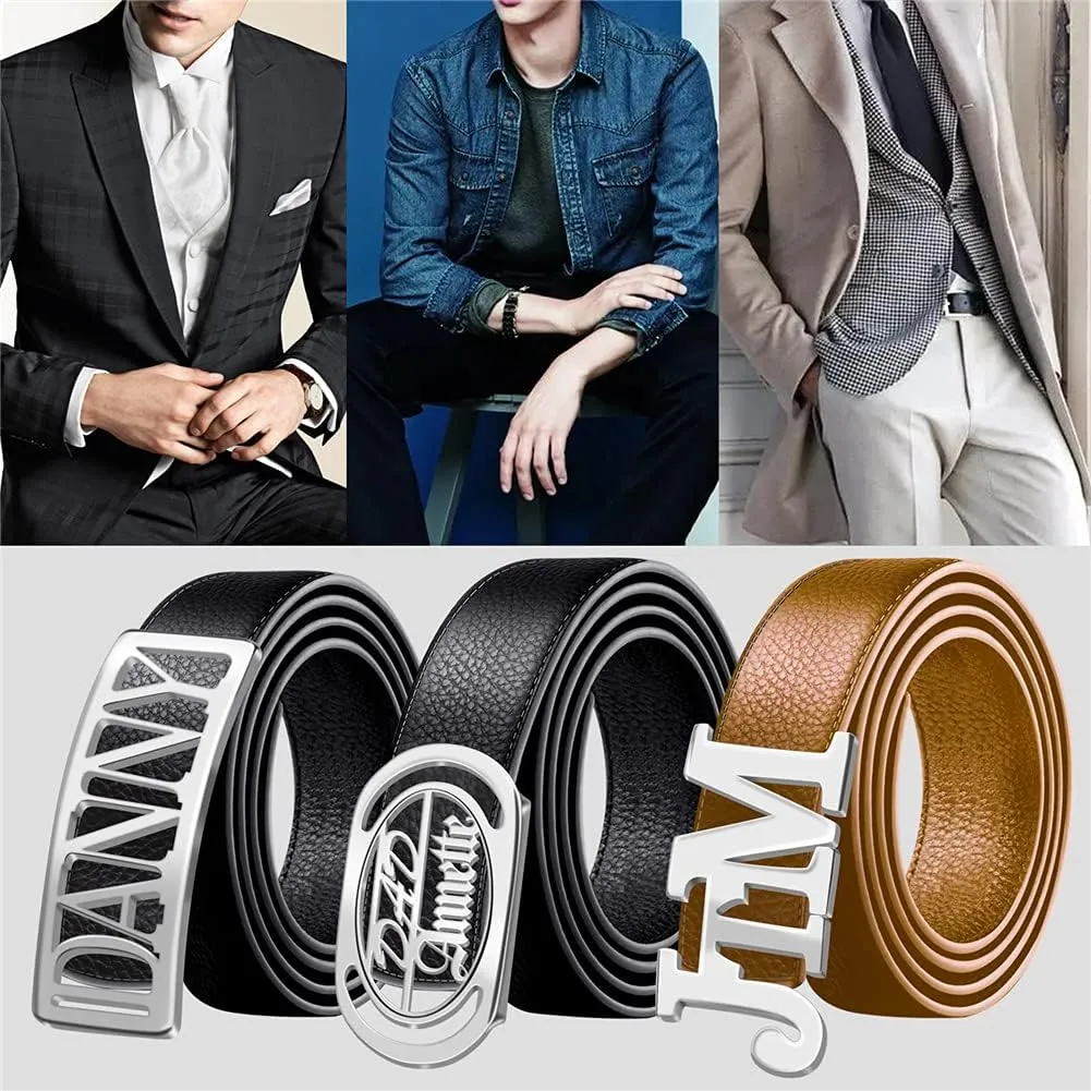 BAUMA AUTO Men's Leather Belt Custom Dress Belts for Men with Name Personalized Classic Belt for Grandpa Father's Day