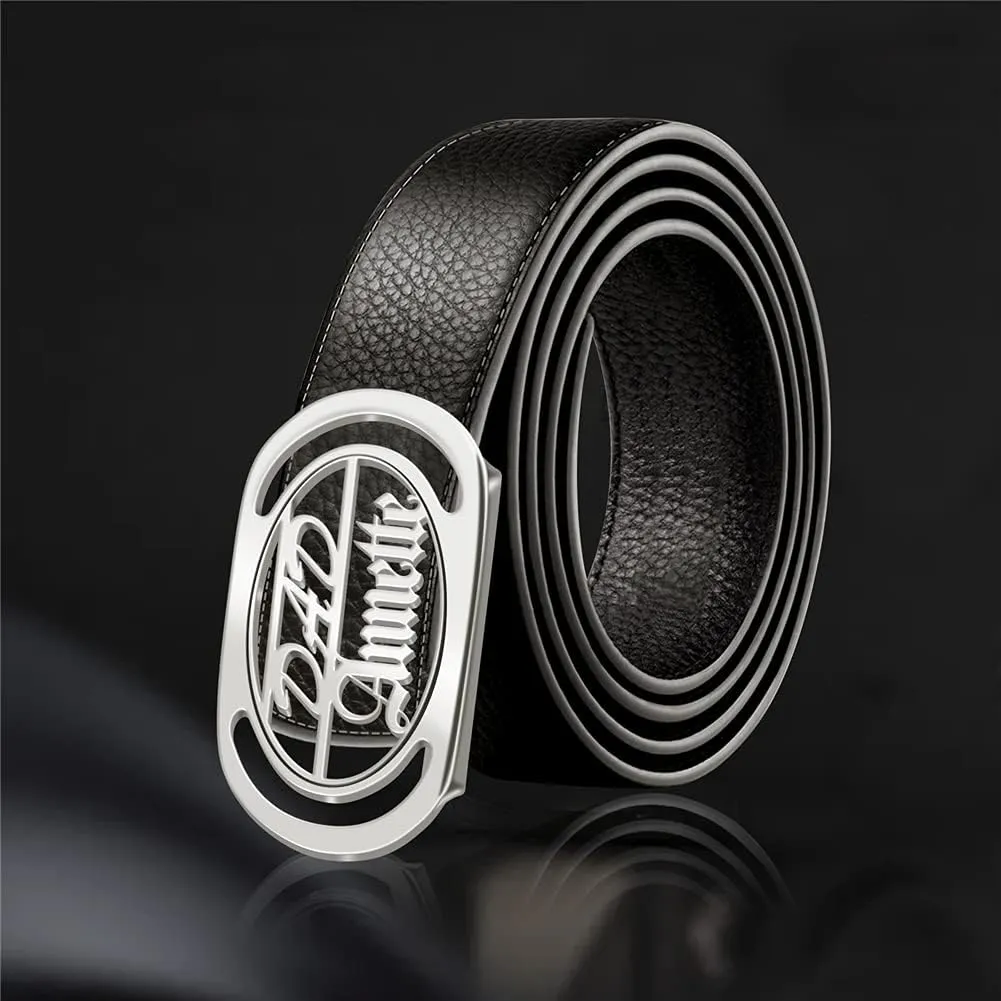 BAUMA AUTO Men's Leather Belt Custom Dress Belts for Men with Name Personalized Classic Belt for Grandpa Father's Day