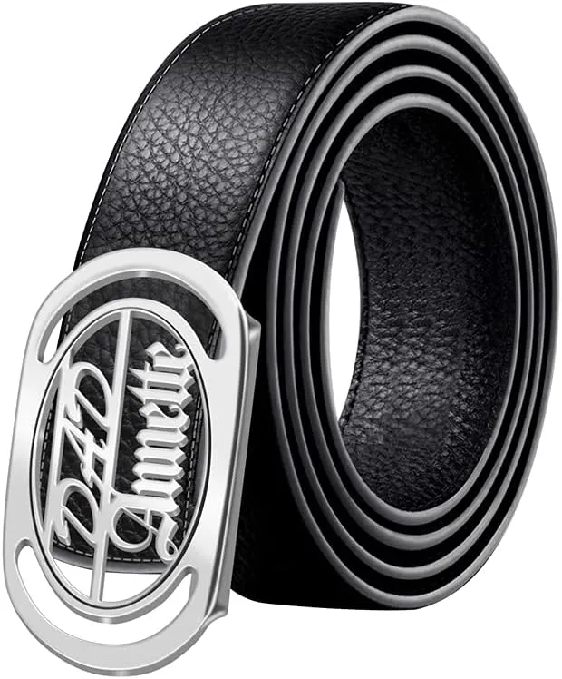 BAUMA AUTO Men's Leather Belt Custom Dress Belts for Men with Name Personalized Classic Belt for Grandpa Father's Day