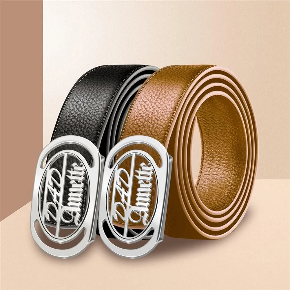 BAUMA AUTO Men's Leather Belt Custom Dress Belts for Men with Name Personalized Classic Belt for Grandpa Father's Day