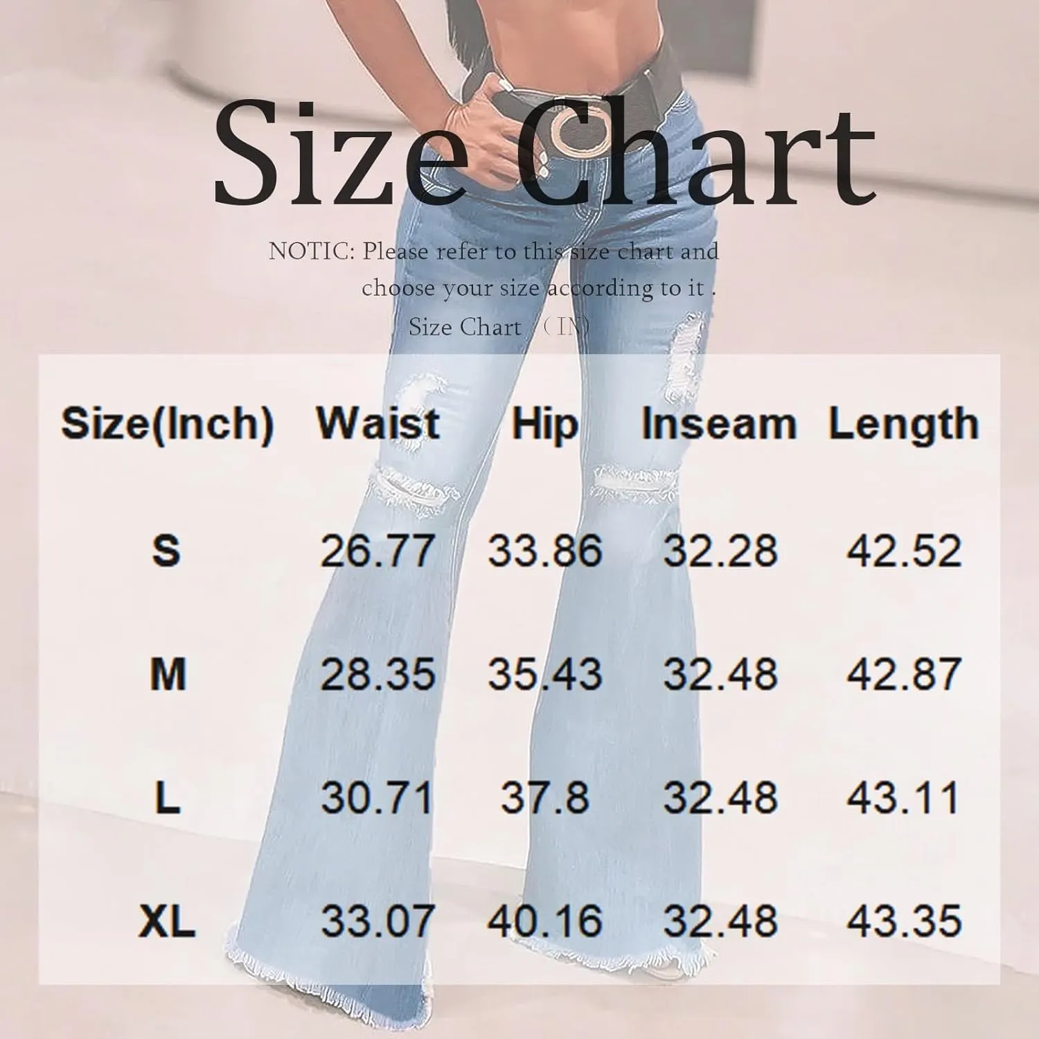 Bell Bottom Jeans for Women Ripped Skinny Raw Hem Plus Size Stretchy High Waisted Denim Wide Leg Jeans with Pockets