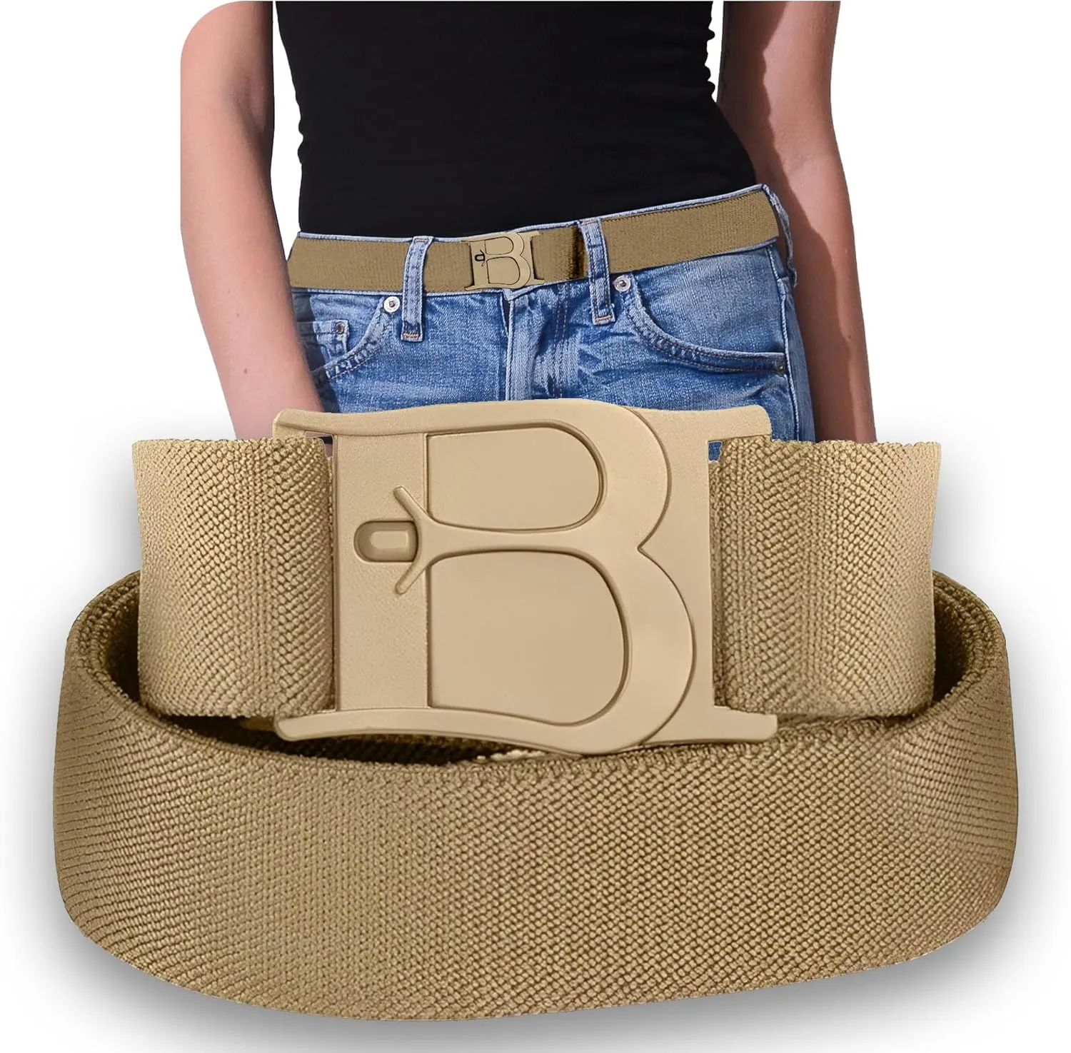 BELTAWAY Easily Adjustable No Show Women Stretch Belt Invisible Elastic Belt with Flat Buckle for Jeans Pants Dresses
