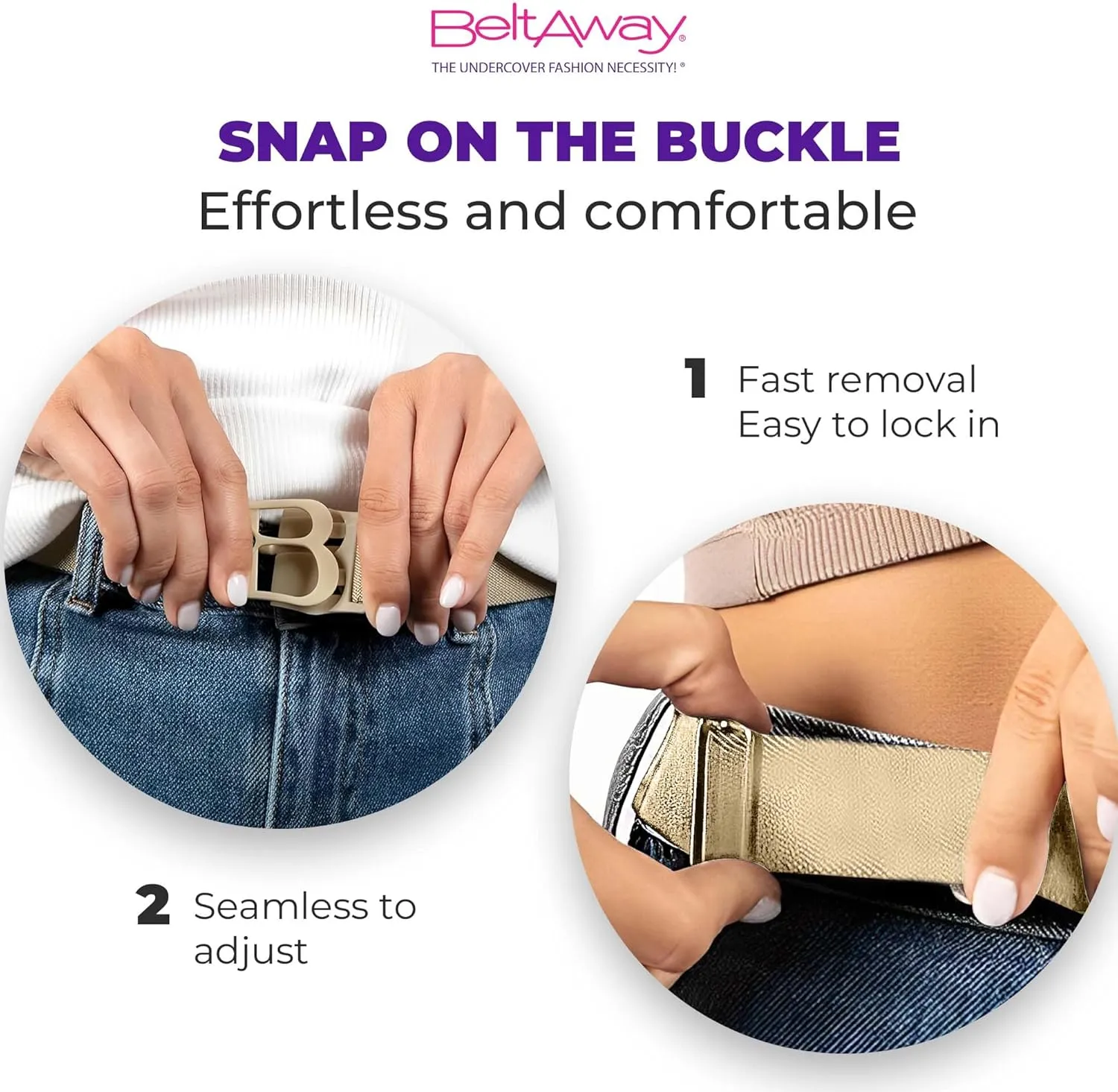 BELTAWAY Easily Adjustable No Show Women Stretch Belt Invisible Elastic Belt with Flat Buckle for Jeans Pants Dresses