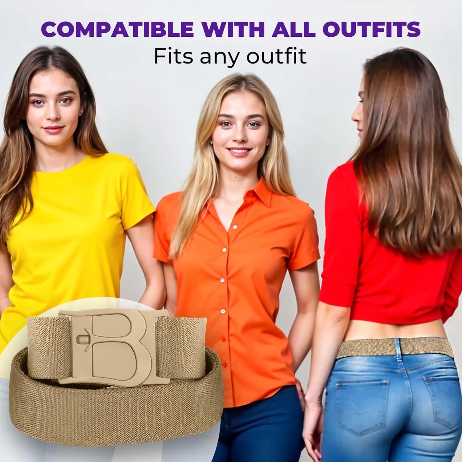 BELTAWAY Easily Adjustable No Show Women Stretch Belt Invisible Elastic Belt with Flat Buckle for Jeans Pants Dresses