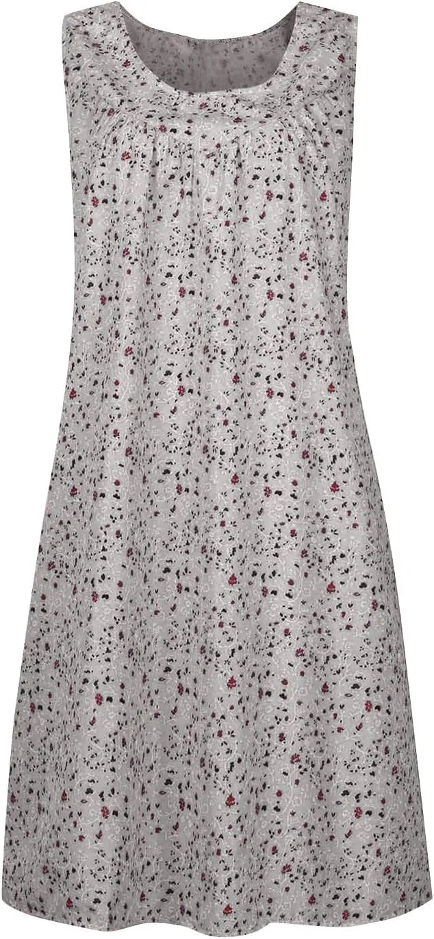 Boho Dress Summer Tank Top Dress Plus Size Sundresses Sleeveless Pleated Short Dress Beach Floral Dress with Pockets