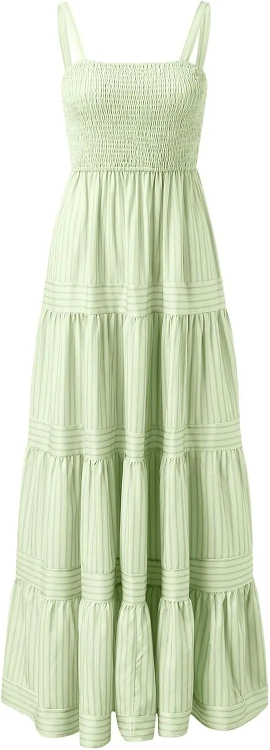 Boho Dresses for Women 2025 Summer Sleeveless Maxi Halter Elegant Swing Dress Casual Fashion Ruffle Waist Sundress