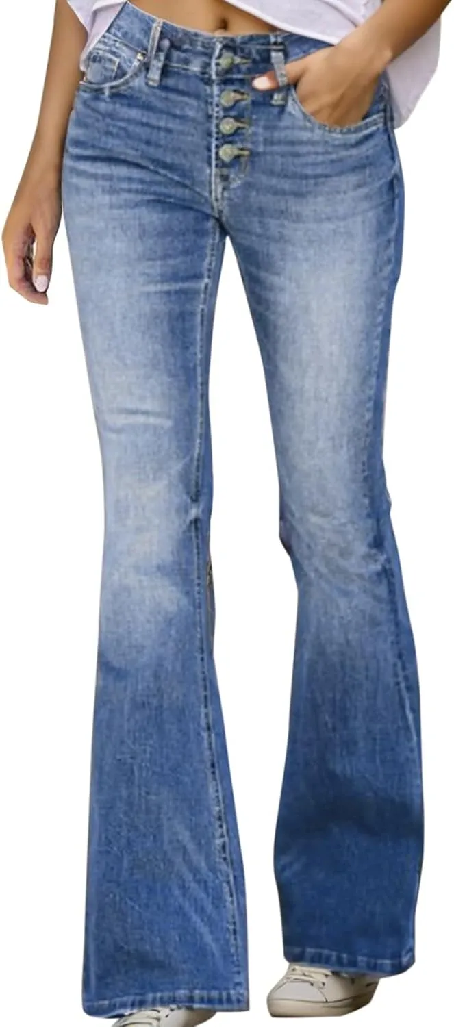 Bootcut Jeans For Women High Waisted Stretch Bell Bottom Casual Jeans Trousers Flare Wide Leg Trendy Denim Pants