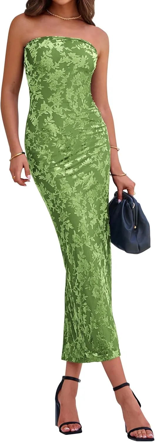 BTFBM Women Spring Dresses 2025 Elegant Wedding Guest Dresses Bodycon Tube Maxi Dress Split Floral Cocktail Dress