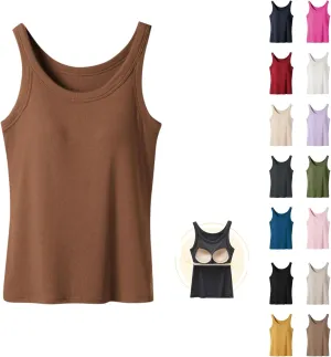 Built in Bra Tank Tops for Women 2025 Ribbed Knit Casual Slim-Fit Tops Crew Neck Sleeveless Summer Basic Tanks
