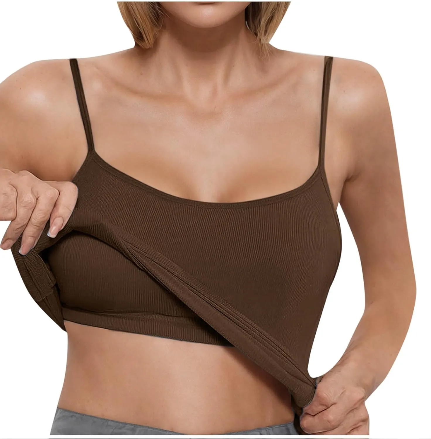 Camisole Tops for Women Built in Bra Adjustable Spaghetti Strap Ribbed Tank Top Casual Summer Padded Cami Shirts