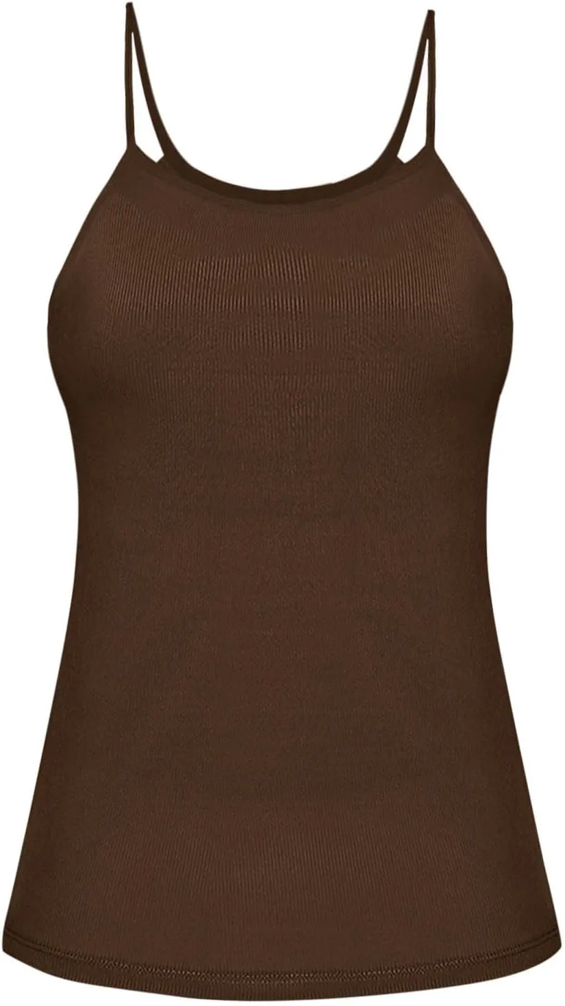 Camisole Tops for Women Built in Bra Adjustable Spaghetti Strap Ribbed Tank Top Casual Summer Padded Cami Shirts