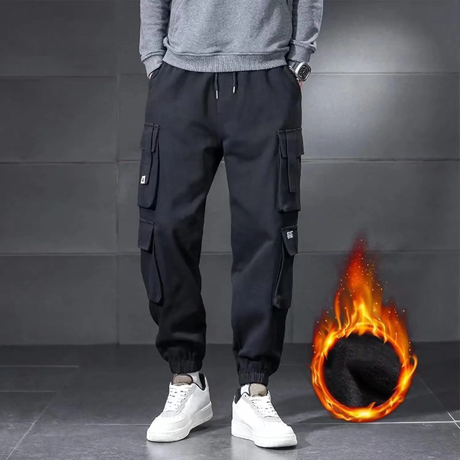 Cargo Pants for Men Relaxed Fit Cotton Pants with Elastic Waistband and Zipper Pockets Men's Joggers Sweatpants Gym