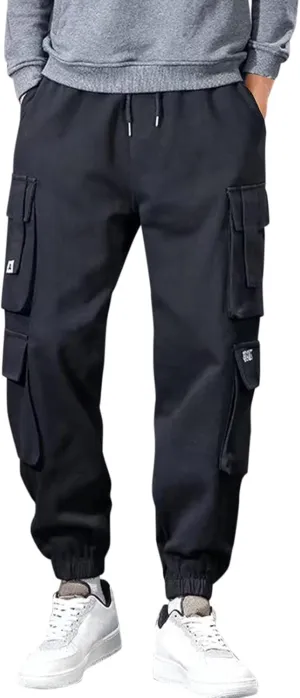 Cargo Pants for Men Relaxed Fit Cotton Pants with Elastic Waistband and Zipper Pockets Men's Joggers Sweatpants Gym