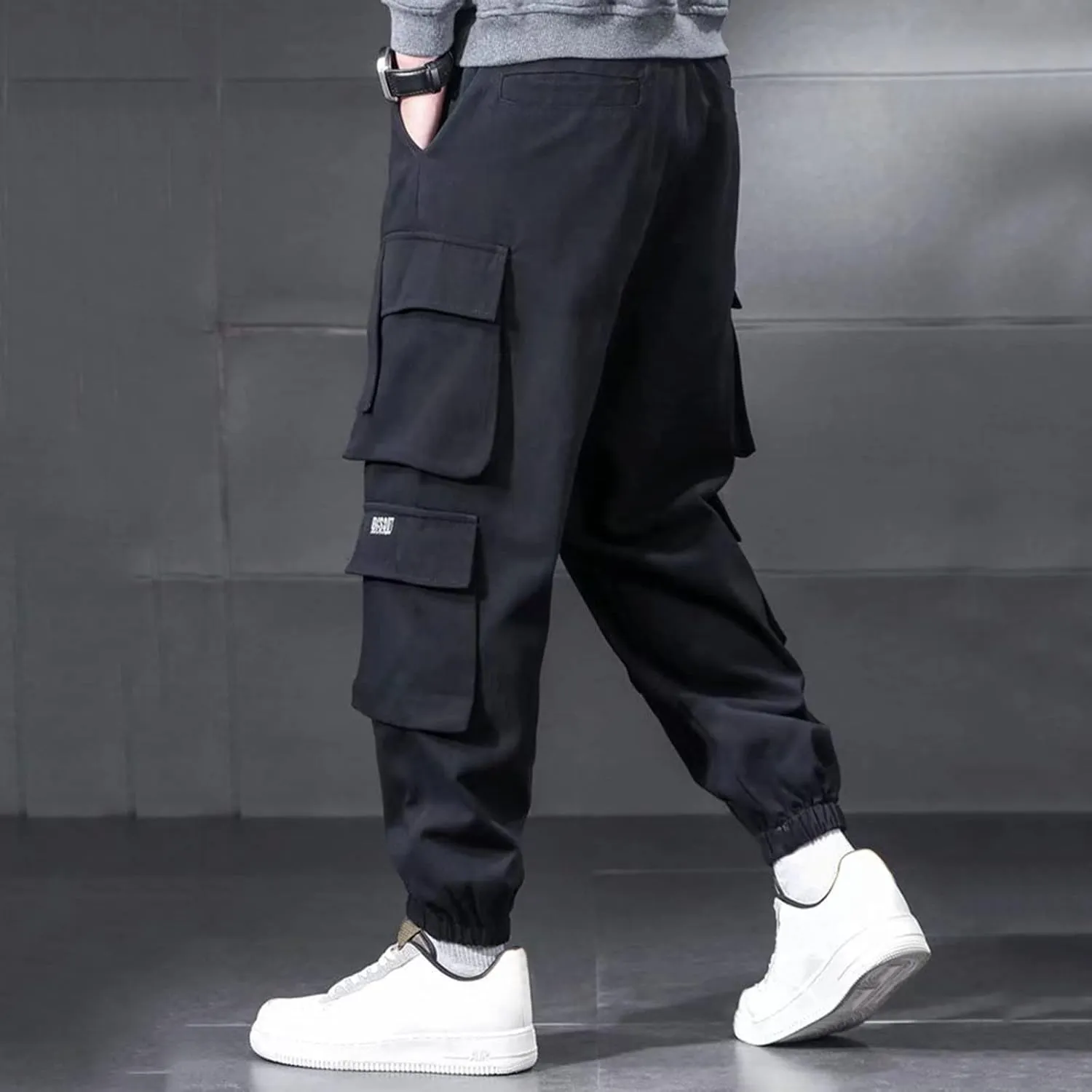 Cargo Pants for Men Relaxed Fit Cotton Pants with Elastic Waistband and Zipper Pockets Men's Joggers Sweatpants Gym