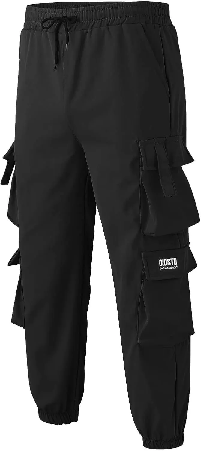 Cargo Pants for Men Relaxed Fit Cotton Pants with Elastic Waistband and Zipper Pockets Men's Joggers Sweatpants Gym