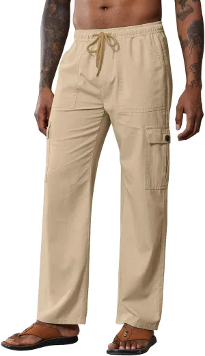 Cargo Pants for Mens Outdoor Casual Hiking Joggers Athletic Pants Drawstring Elastic Waist Loose Straight Sweatpants
