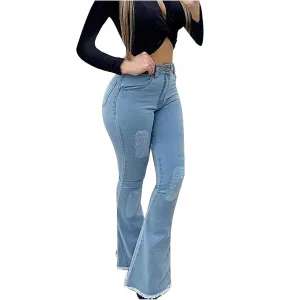 Cdiecer Bell Bottom Jeans for Women High Waisted Flare Jeans Control Belly Jeans Stretchy Hem Denim Pants