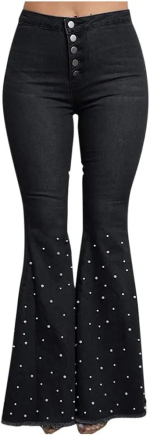 Cdiecer Bell Bottom Jeans for Women High Waisted Flare Jeans Control Belly Jeans Stretchy Hem Denim Pants