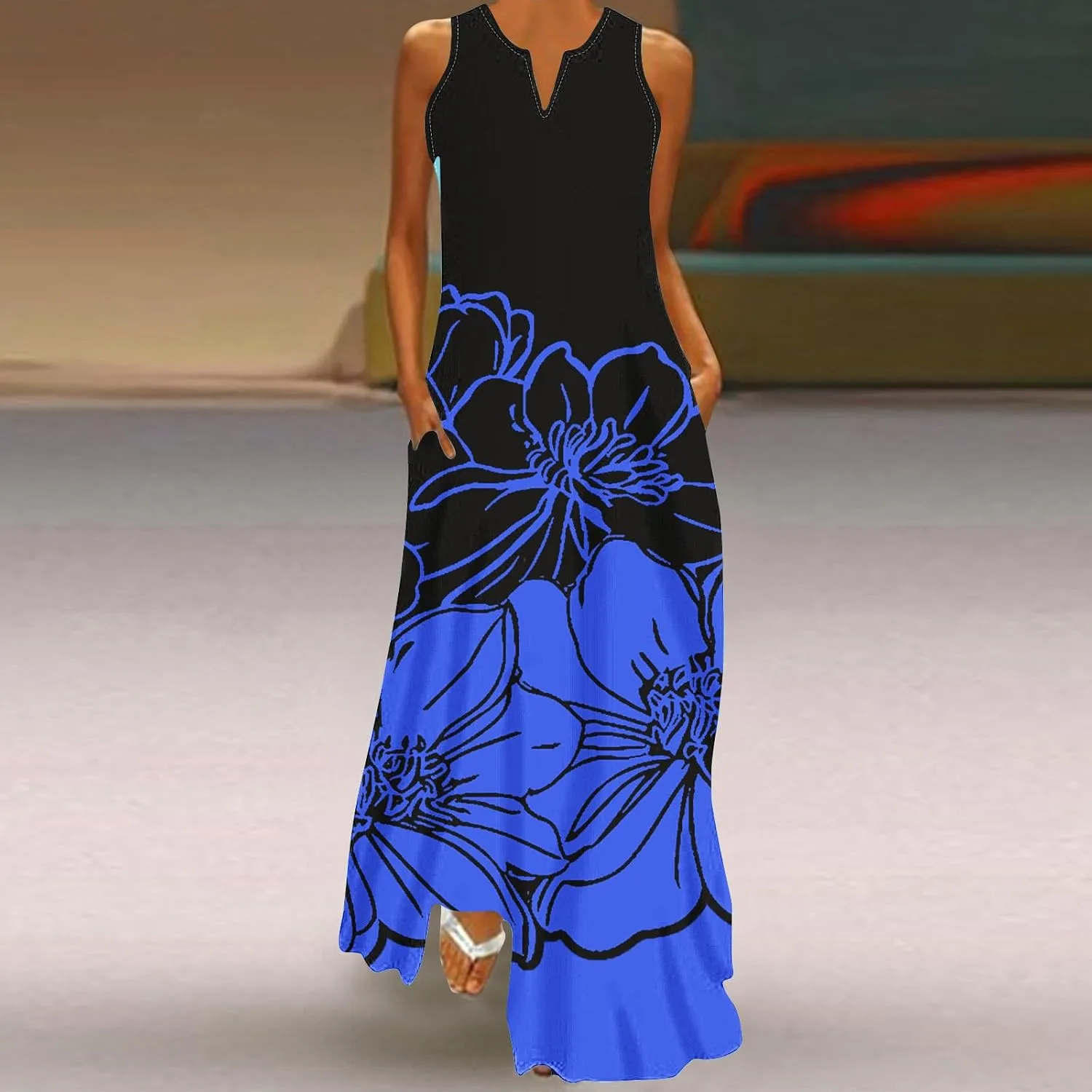 Ceboyel Womens Boho Floral Maxi Dresses Floral Flowy Long Dresses Sleeveless Sun Dress Casual Summer Trendy Outfits 2024