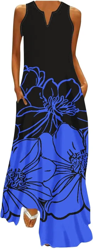 Ceboyel Womens Boho Floral Maxi Dresses Floral Flowy Long Dresses Sleeveless Sun Dress Casual Summer Trendy Outfits 2024