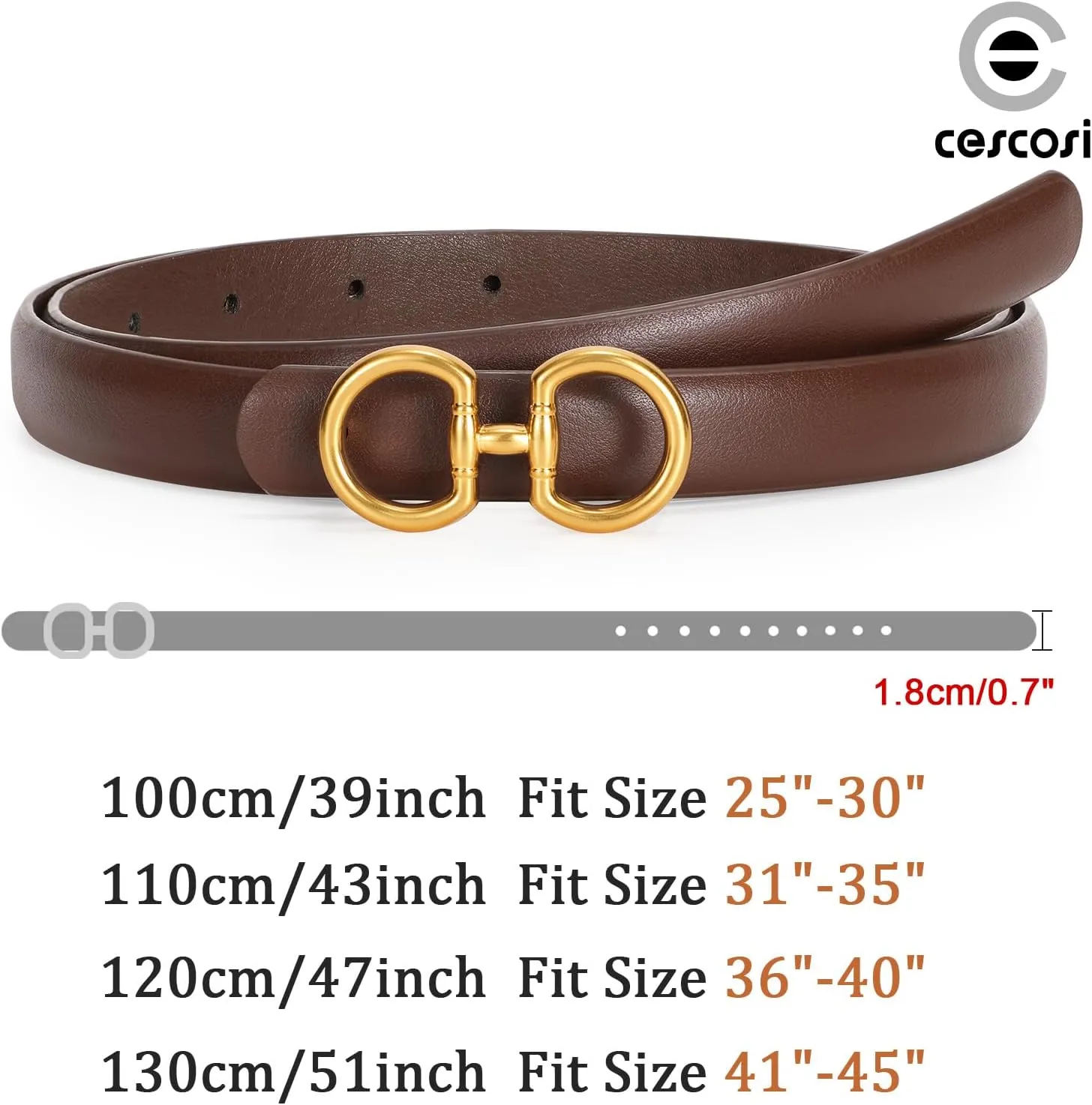 CESCOSI Women Skinny Leather Belts Ladies 2 Pack Thin Waist Belts with Gold Buckle for Dresses 0.7" Width