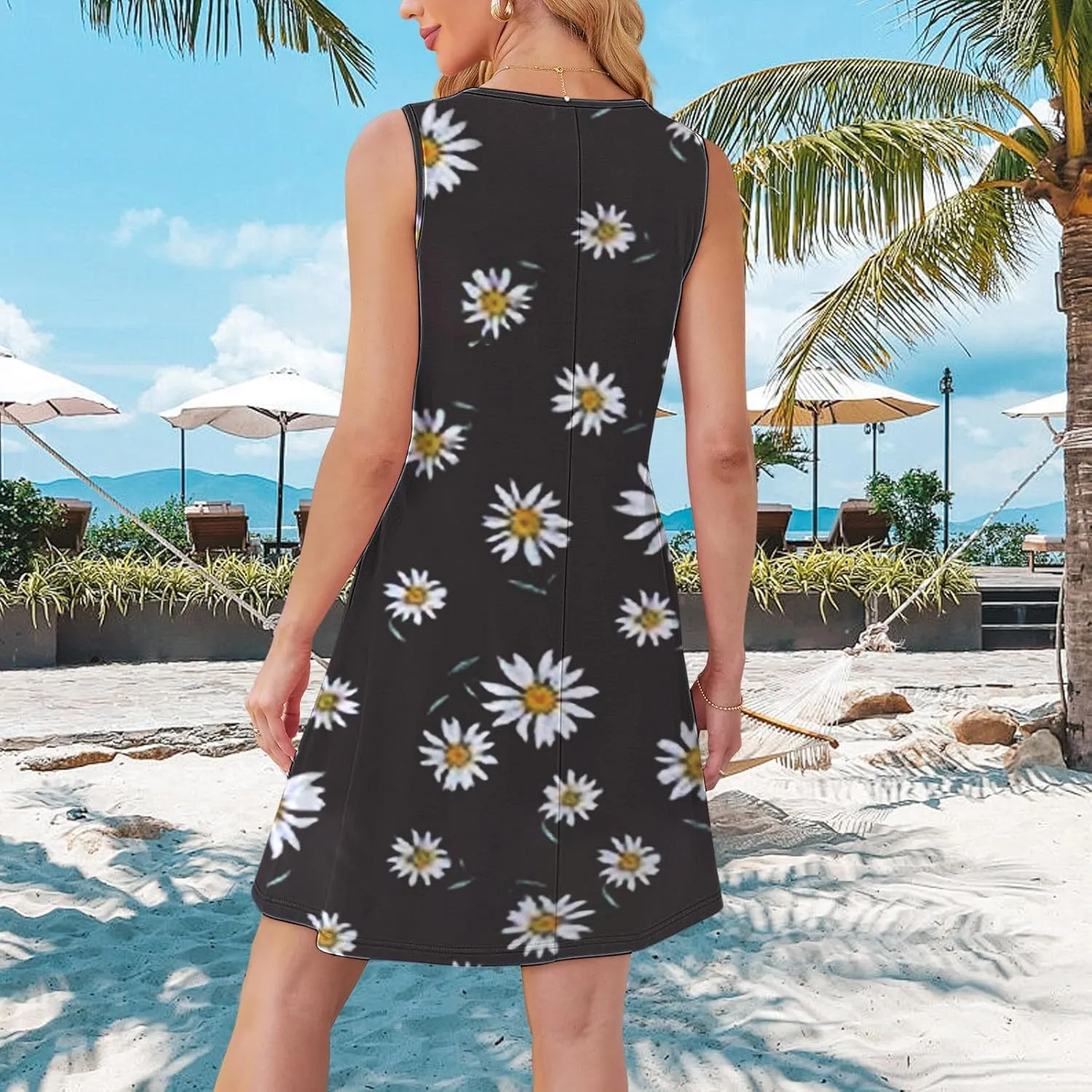 Cotton Summer Dresses for Women Womens with Pockets Summer Casual Tank Dress Sleeveless Midi Beach Dress Summer