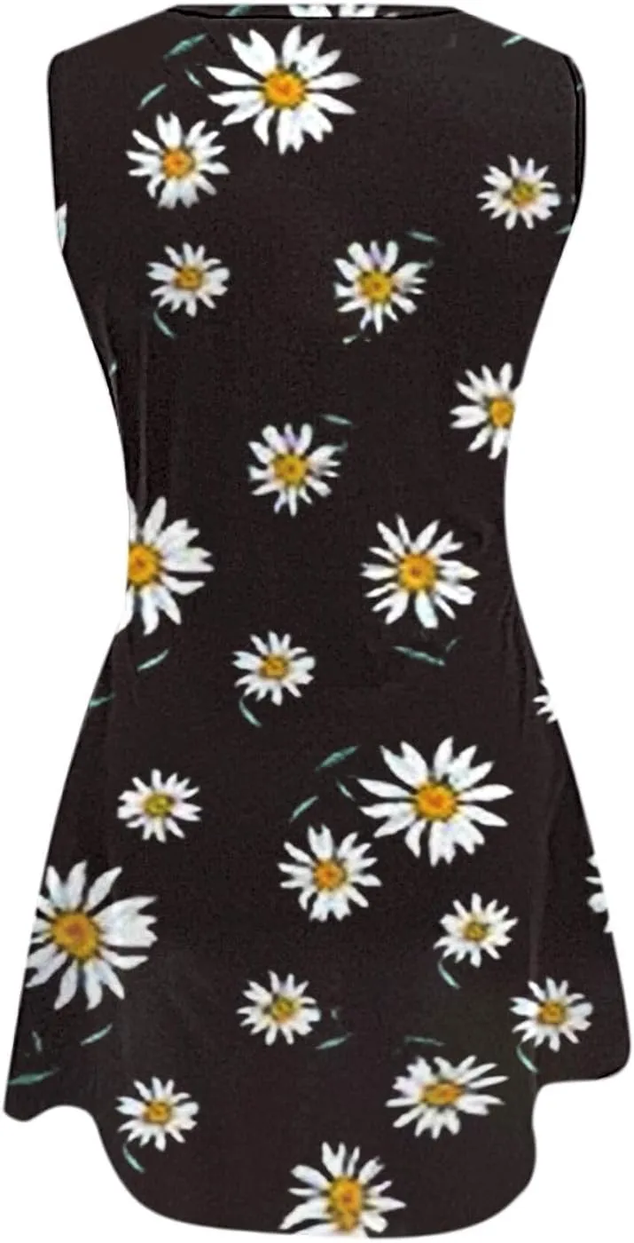 Cotton Summer Dresses for Women Womens with Pockets Summer Casual Tank Dress Sleeveless Midi Beach Dress Summer