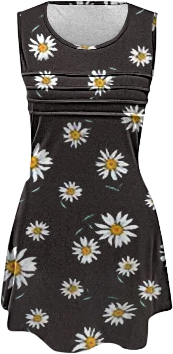 Cotton Summer Dresses for Women Womens with Pockets Summer Casual Tank Dress Sleeveless Midi Beach Dress Summer