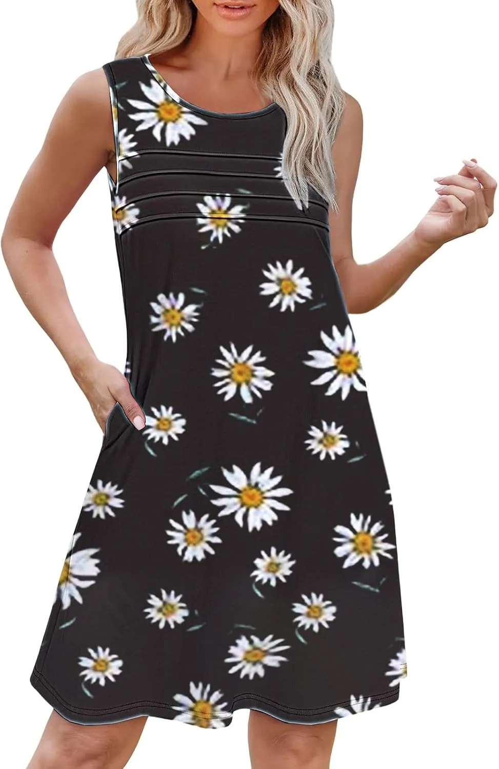 Cotton Summer Dresses for Women Womens with Pockets Summer Casual Tank Dress Sleeveless Midi Beach Dress Summer
