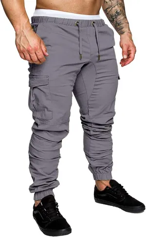 CRNTCEM Mens Skinny Fit Cargo Pants Twill Casual Athletic Joggers Drawstring Combat Tactical Track Pants Stretch Workout Pant