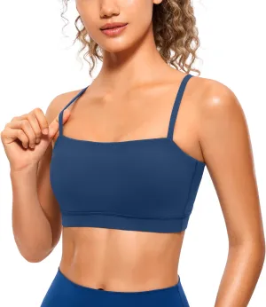 CRZ YOGA Butterluxe Womens Adjustable Spaghetti Thin Strap Sports Bra - Padded Wireless Square Neck Workout Yoga Clothes