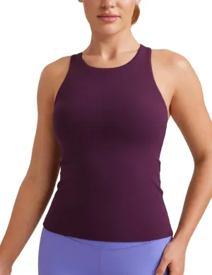 CRZ YOGA Butterluxe Womens Racerback Workout Tank Top with Built in Shelf Bra - Padded High Neck Yoga Athletic Camisole