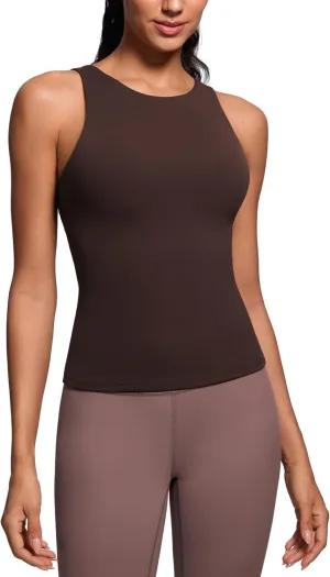 CRZ YOGA Butterluxe Womens Racerback Workout Tank Top with Built in Shelf Bra - Padded High Neck Yoga Athletic Camisole