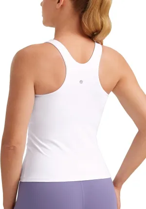CRZ YOGA Butterluxe Womens Racerback Workout Tank Top with Built in Shelf Bra - Padded High Neck Yoga Athletic Camisole