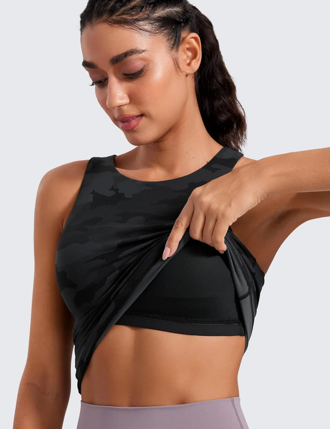 CRZ YOGA Butterluxe Womens Racerback Workout Tank Top with Built in Shelf Bra - Padded High Neck Yoga Athletic Camisole