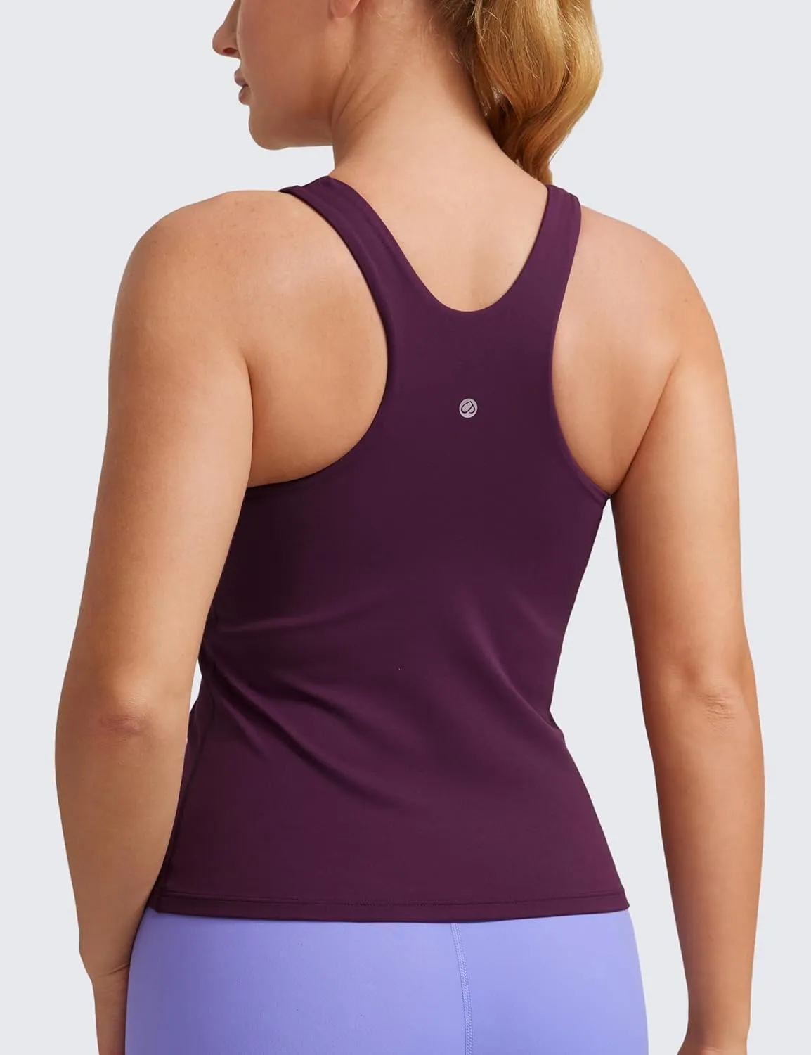 CRZ YOGA Butterluxe Womens Racerback Workout Tank Top with Built in Shelf Bra - Padded High Neck Yoga Athletic Camisole