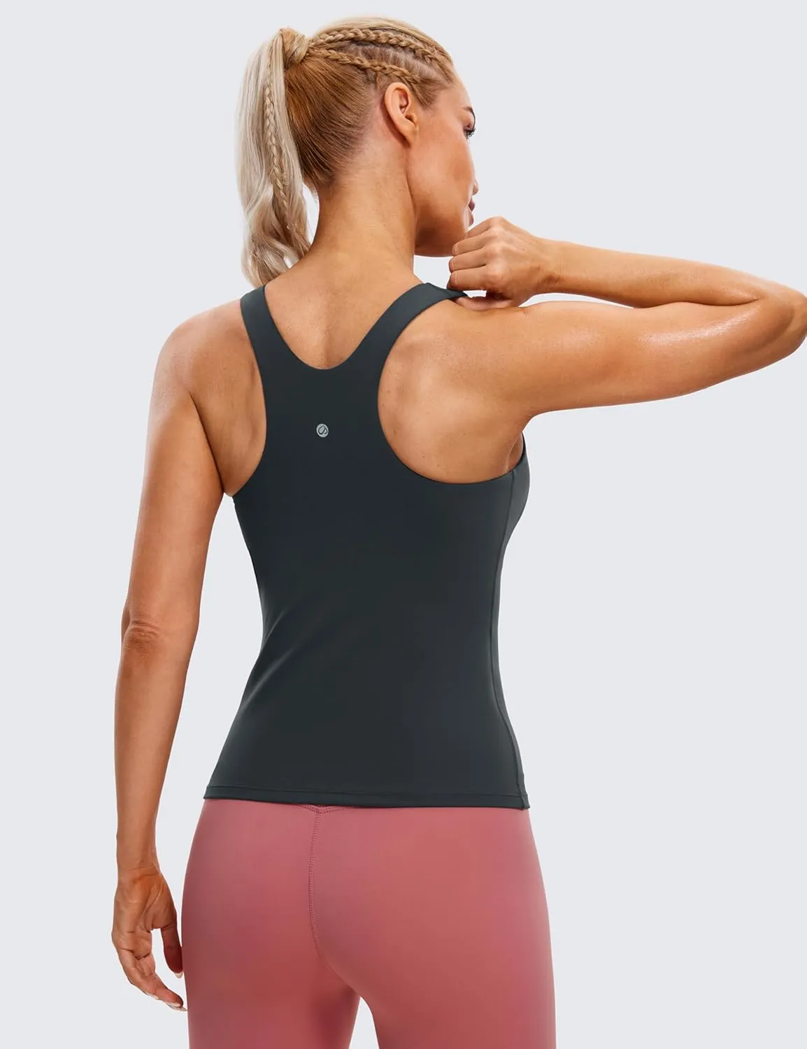 CRZ YOGA Butterluxe Womens Racerback Workout Tank Top with Built in Shelf Bra - Padded High Neck Yoga Athletic Camisole