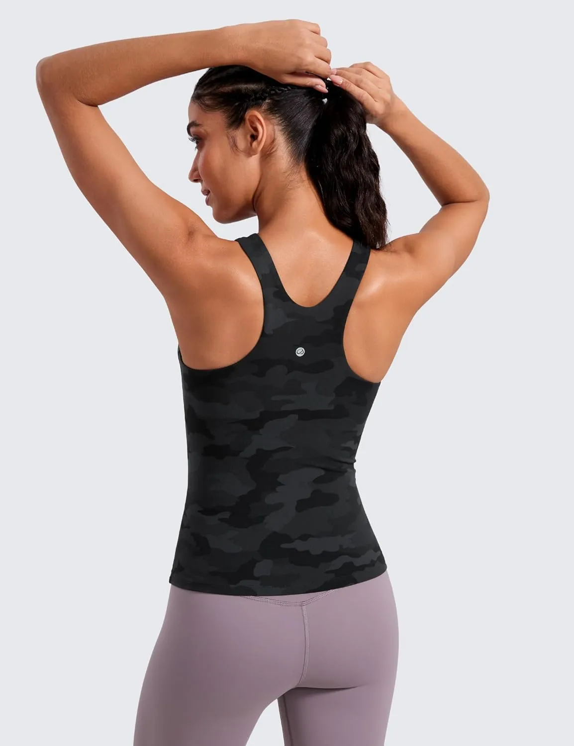 CRZ YOGA Butterluxe Womens Racerback Workout Tank Top with Built in Shelf Bra - Padded High Neck Yoga Athletic Camisole